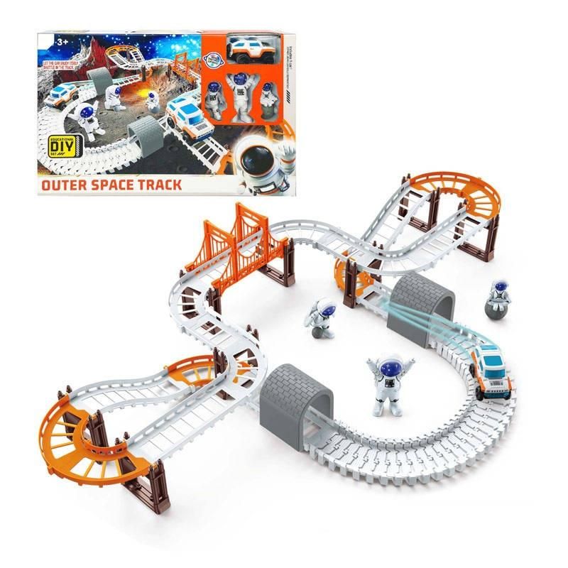 DIY Outer Space Track Set, Race Car Building Set with Bridge and Astronauts, Educational Toy for Ages 3+