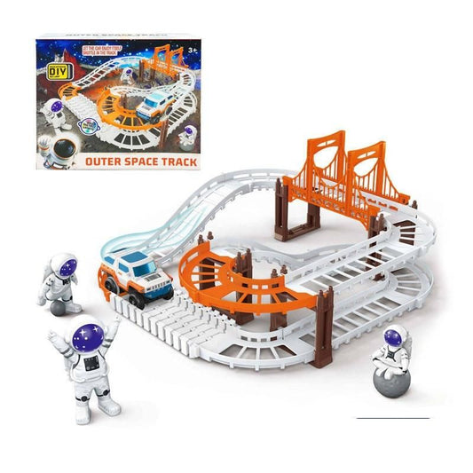 DIY Outer Space Track Set, Race Car Building Set with Bridge and Astronauts, Educational Toy for Ages 3+