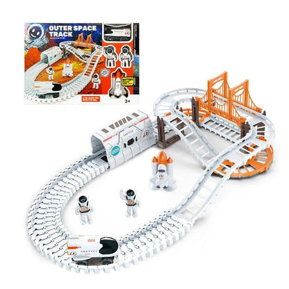 DIY Outer Space Track Set, Race Car Building Set with Bridge and Astronauts, Educational Toy for Ages 3+