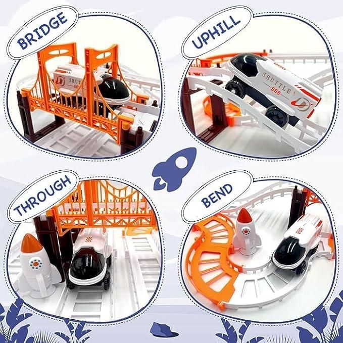 DIY Outer Space Track Set, Race Car Building Set with Bridge and Astronauts, Educational Toy for Ages 3+