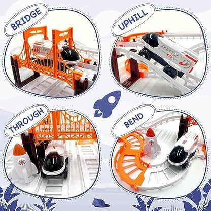 DIY Outer Space Track Set, Race Car Building Set with Bridge and Astronauts, Educational Toy for Ages 3+