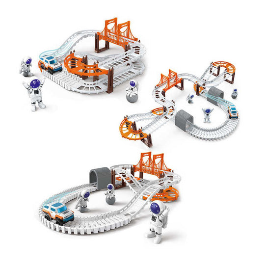 DIY Outer Space Track Set, Race Car Building Set with Bridge and Astronauts, Educational Toy for Ages 3+