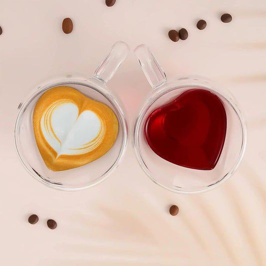 Double Wall Heart Shaped Glass Cup
