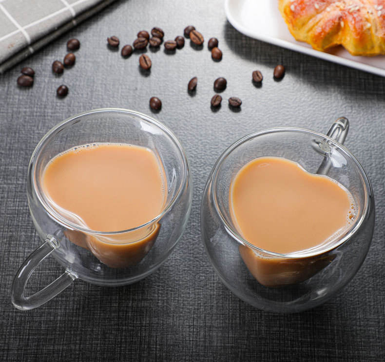 Double Wall Heart Shaped Glass Cup